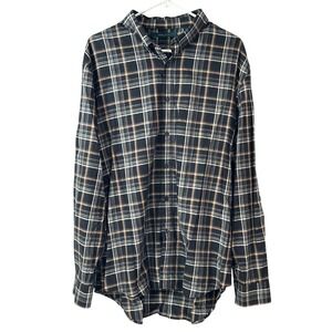 Perry Ellis Mens XXL Black & Beige Plaid Long Sleeve Button-Down Cotton Shirt